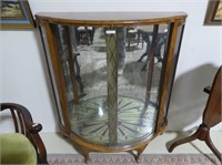 ART DECO FLAMED BOW FRONT CURIO CABINET