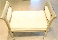 WHITE AND SILVER ARMED CUSHIONED BENCH
