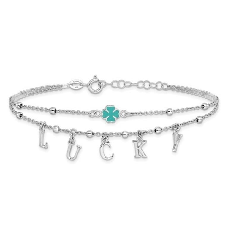 Sterling Silver Enamel Clover LUCKY Bracelet