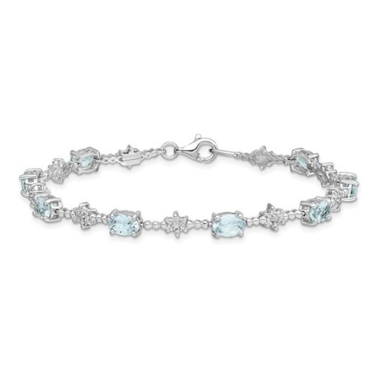 Sterling Silver Aquamarine and Diamond Bracelet