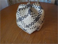 Hand made Indian style basket small 3.5" dia, 3"