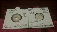 1967 & 1968 Canada Silver 10 Cent Coins