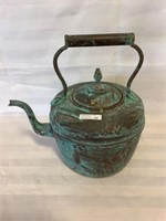 Vtg. copper painted rustic look kettle 12"wx14"h