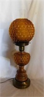 Fenton? amber glass quilted diamond table lamp,