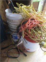 ROPE, WATER COOLER AND 5 GAL BUCKETS