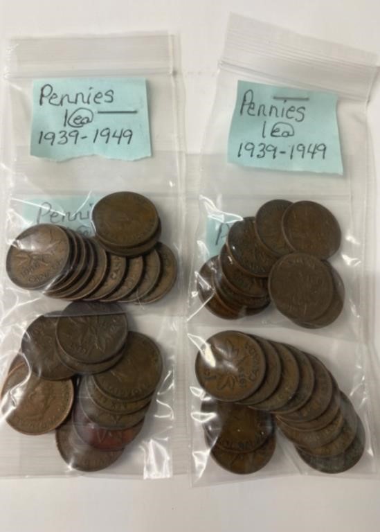 40 1939 to 1949 Canadian Pennies