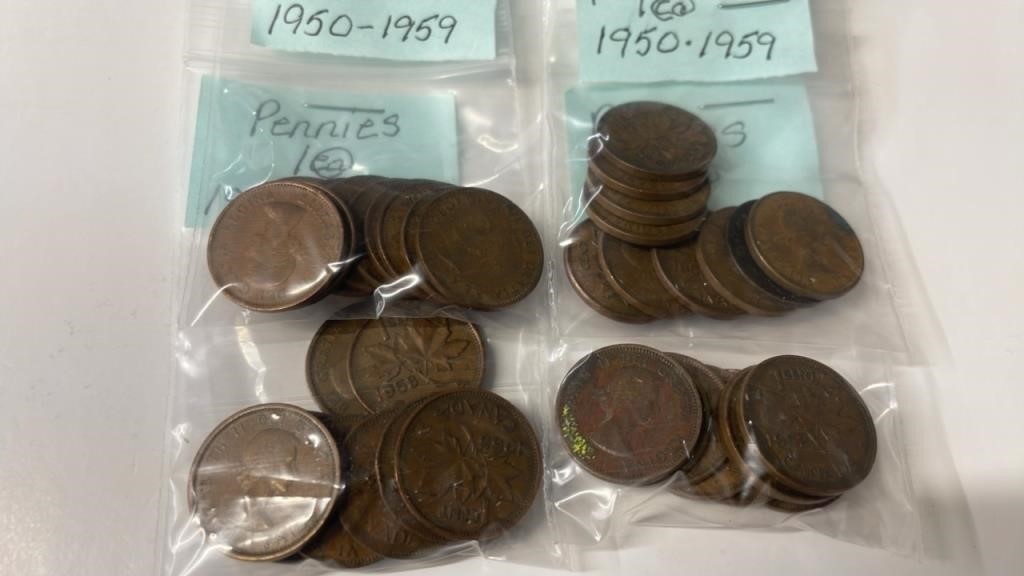 40 1950 to 1959 Canadian Pennies