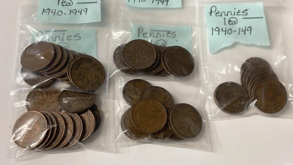 50 1940 to 1949 Canadian Pennies