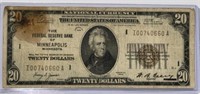 RARE 1929 US NATIONAL CURENCY MINNEAPOLIS $20 BILL