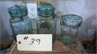 COLLECTION OF VINTAGE BALL BLUE GLASS JARS