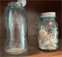 2 old  blue canning jars