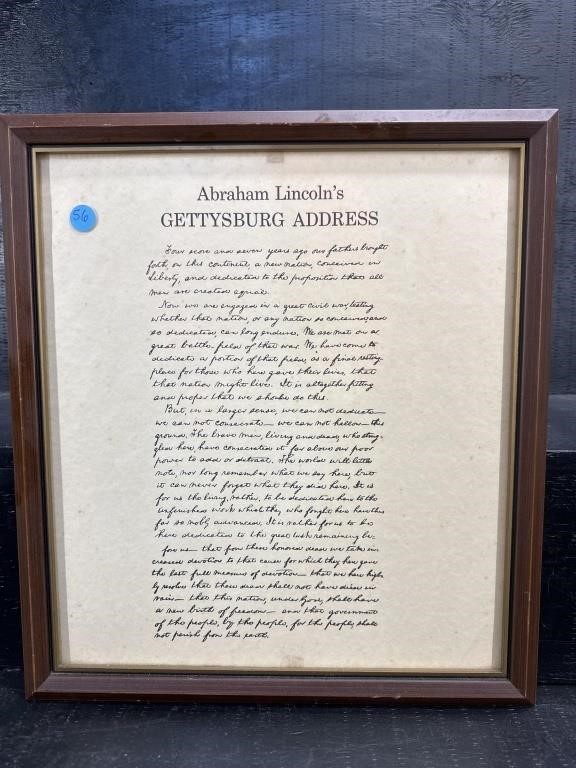 COPY OF ABRAHAM LINCOLN'S GETTYSBURG ADDRESS