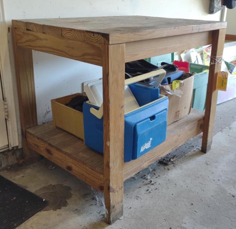 Wood 2 Tier Work Bench, 38" x 27" x 32" *