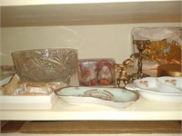 Estate Shelf lot of misc and mirror Collectiobles