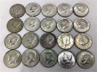 (20) 40% Silver Kennedy Half Dollars, 1965-69