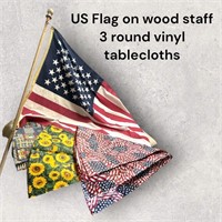 Flag on Wood Staff and 3 Vinyl Tablecloths