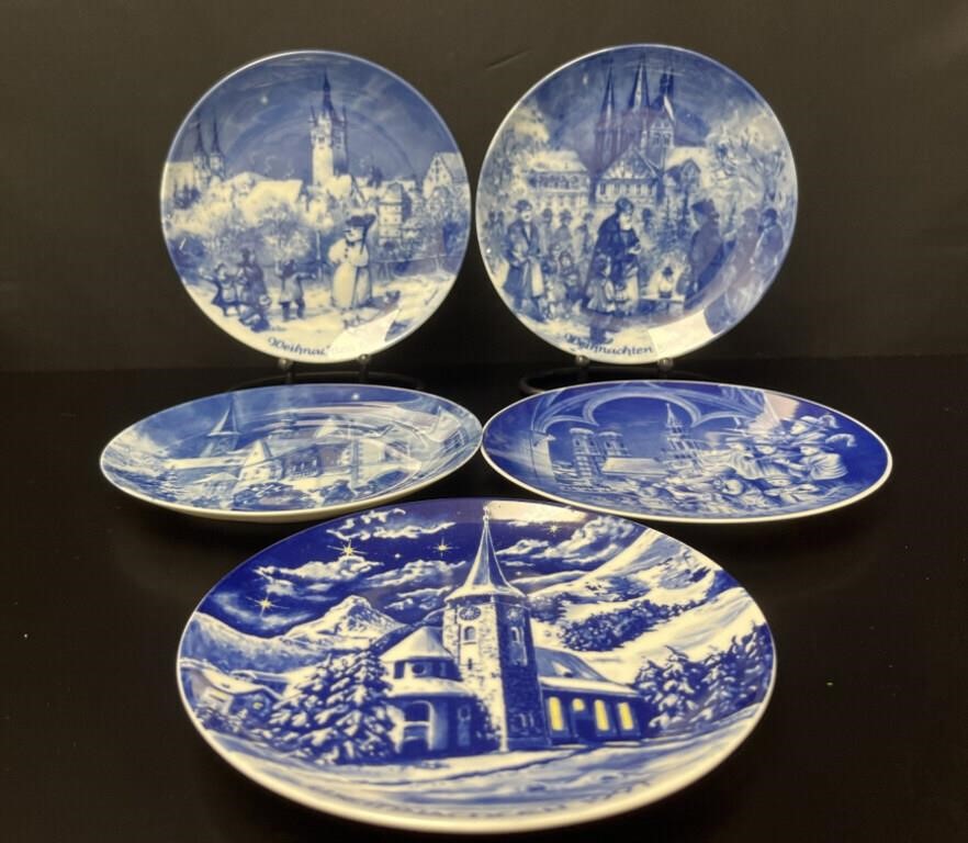 5 Berlin Blue & White West German Porcelain Plates