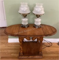 Drop Leaf End Table & Lamps