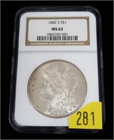 1882-S Morgan dollar, NGC slab certified MS-62