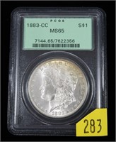 1883-CC Morgan dollar, PCGS slab certified MS-65