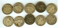 1893-1914 Barber 25c Nice Good 10pc Lot