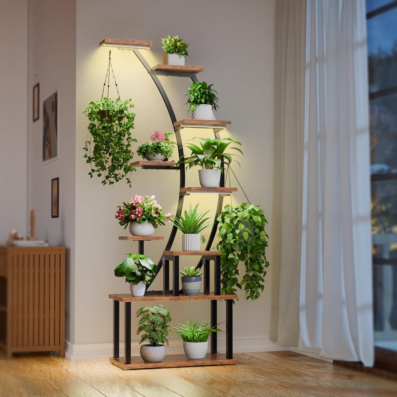 $126  9 Tiered Plant Stand with Lights, 63 Tall