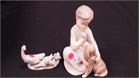 Two Lladro figurines:  Boy With Dog 8"  and
