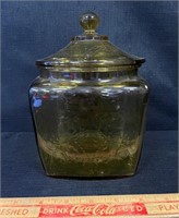 YELLOW PATTERNED DEPRESSION GLASS BISCUIT JAR