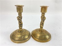 Pair Small 4.5" China Brass candle sticks.