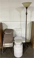 (L) Metal Chairs, Lamp and Milk Can