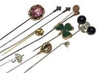 11 Vintage Stick Pins 1.5 - 6" L