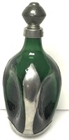 Mid Century Danish Green & Pewter Pinch Decanter