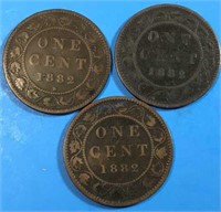 Lot of 3 1882 One Cent Canada