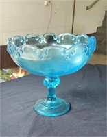 Brilliant blue glass compote approx 7