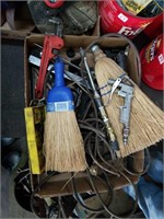 Air gun, pipe wrench and brooms