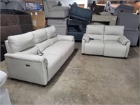 2 PC - Ivory Leather Dual Reclining Sofa &