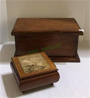 Wooden jewelry boxes - one appears to be hand made