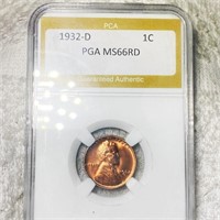 1932-D Lincoln Wheat Penny PGA - MS 66 RD