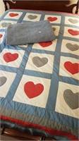 HANDMADE BLUE HEART QUILT + BLUE BEDSPREAD