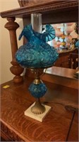 Vintage Blue Ruffle Pressed Floral Lamp