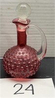 Vintage Cranberry Glass Hobnail Cruet