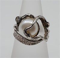 Modernist Sterling Silver Pearl Ring