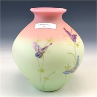 Fenton Lotus Mist Decorated & Signed Vase