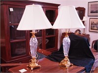 Pair of Waterford crystal and brass table lamps