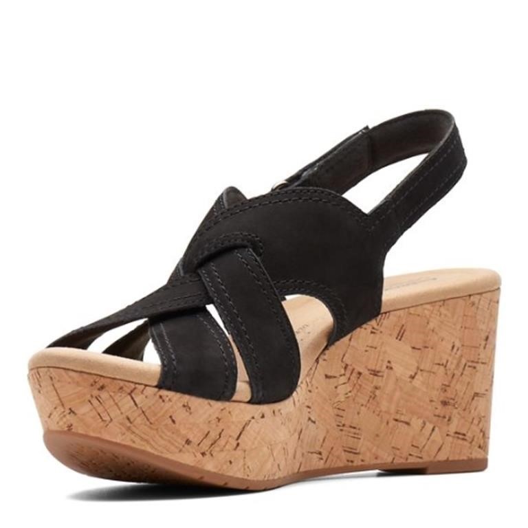 Clarks Women's Rose Erin Wedge Sandal, Black Nubuc