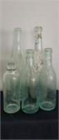 5 antique glob top glass bottles