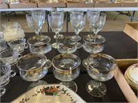 Stemware, 8 Champagne, 6 Gold Rim Goblets