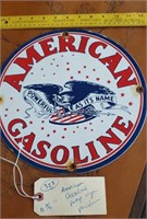 American gasoline porcelain pump sign w eagle