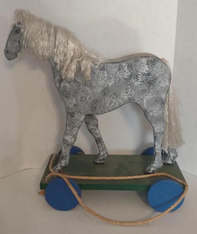Vtg. Toy Pull Horse (19"×8.5"×20")