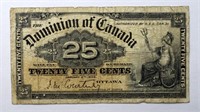 1900 CANADA 25 CENTS BANKNOTE